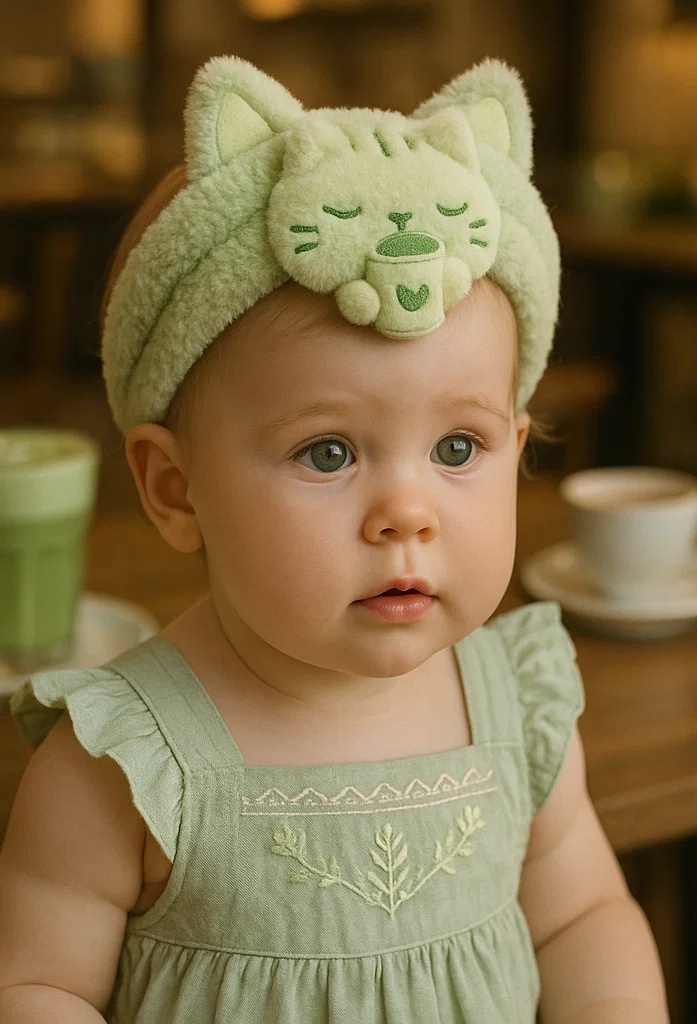 Cute Cat Headband for Babies with Tea Cup – Soft and Comfortable