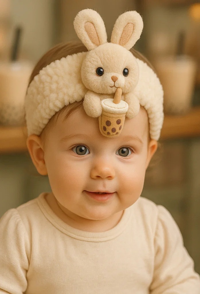 Sweet Rabbit Headband with Plush Boba Drink – Great for Gift Sets