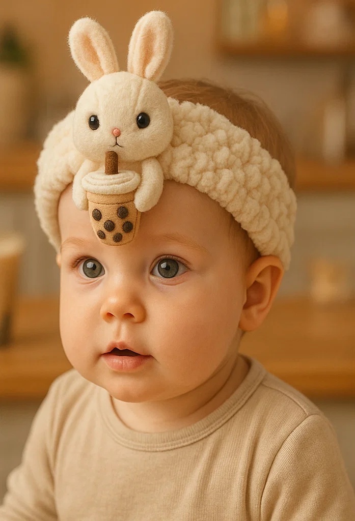 Milk Tea Bunny Baby Headband – Charming Style for Infant Photos