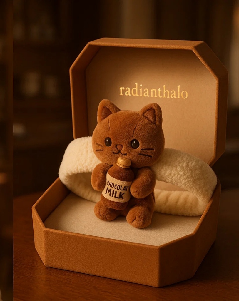 Choco Cat Plush Headband with Milk Bottle – Baby Gift Must-Have