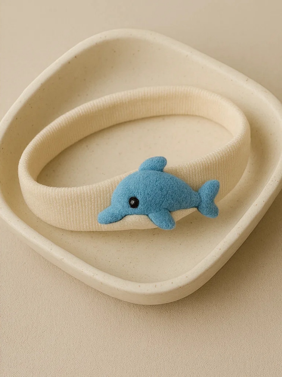 Cute Blue Dolphin Baby Headband – Creamy Band with 3D Plush Cartoon for Baby Photography & Outfits
