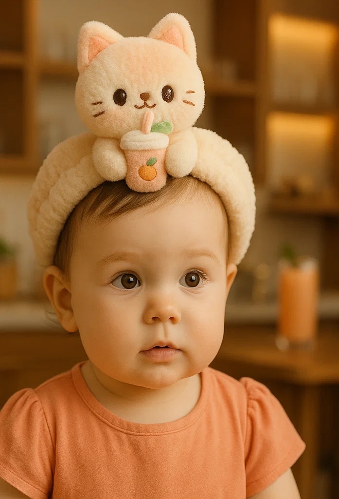 Peach Cat Baby Headband – Soft and Sweet for Baby Photo Sessions