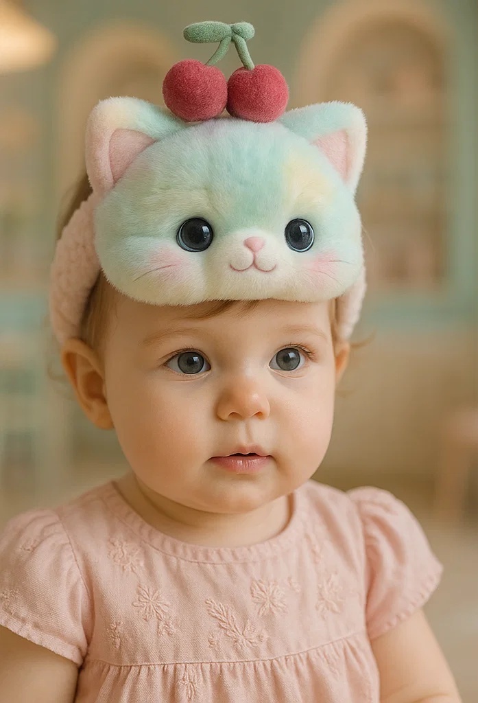 Cherry Cat Baby Headband – Soft Plush and Playful Design