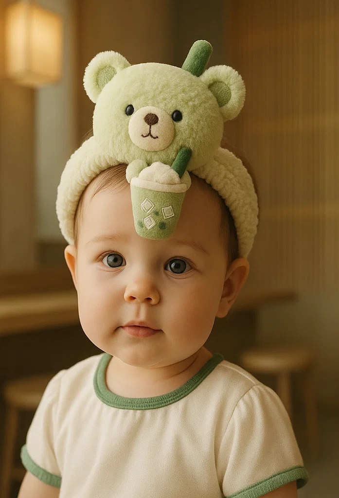 Soft Baby Headbands with Removable Plush Cat and Coffee Cup – Cute and Comfortable for Newborns