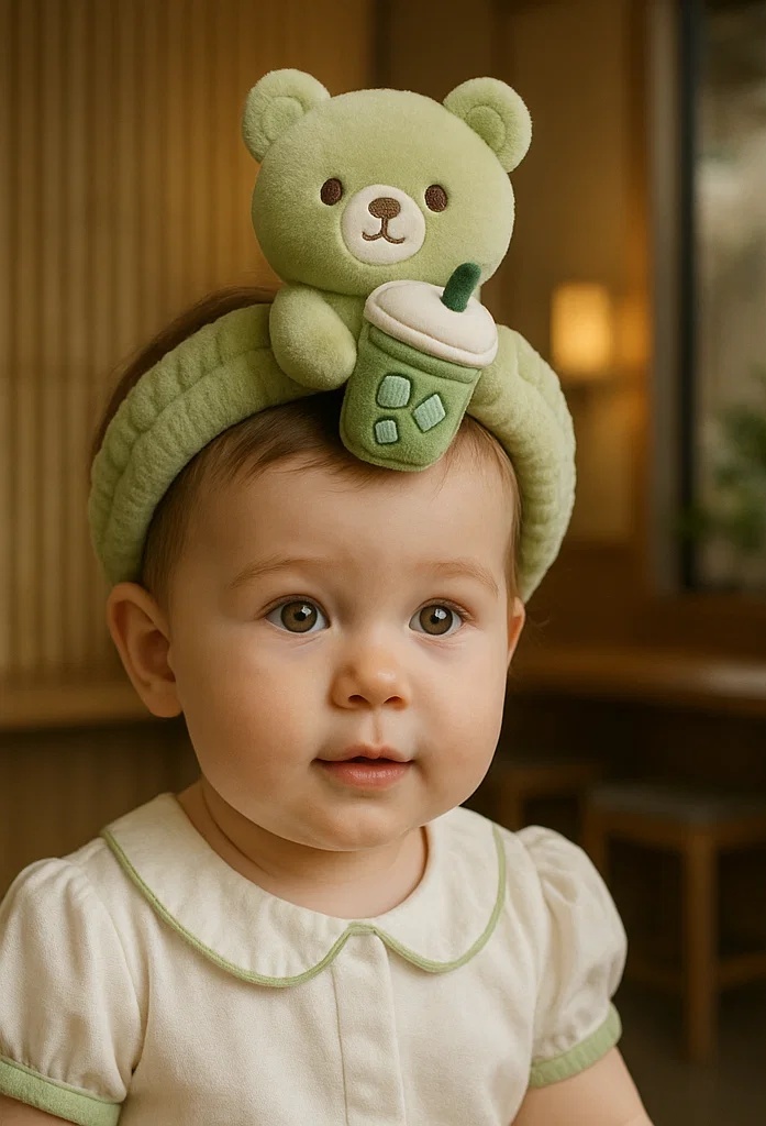 Fun Baby Headbands with Removable Plush Bear and Hot Chocolate Mug – Perfect for Winter Photoshoots