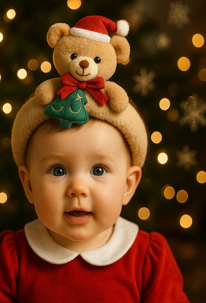 Festive Christmas Bear Headband for Babies: Ideal for Holiday Photos