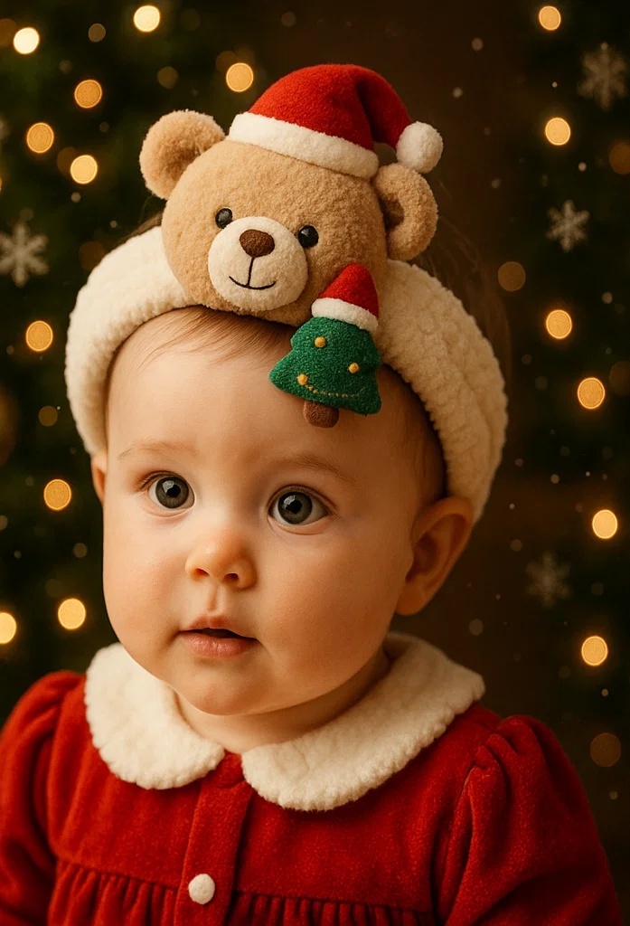Cute Christmas Bear Headband with Tree Decoration for Babies