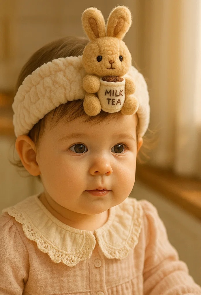 Milk Tea Bunny Baby Headband: Soft, Cozy, and Ideal for Newborn Photos