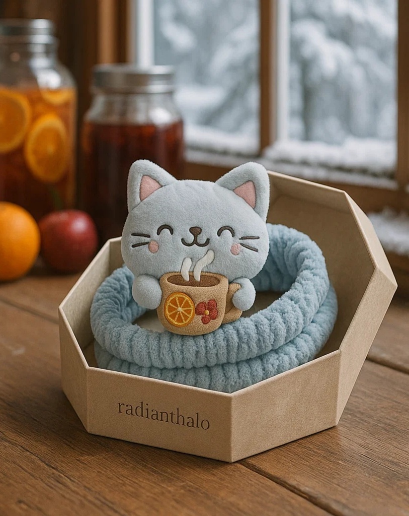 Winter Cat Headband for Babies with Hot Drink: Perfect for Snowy Day Photos
