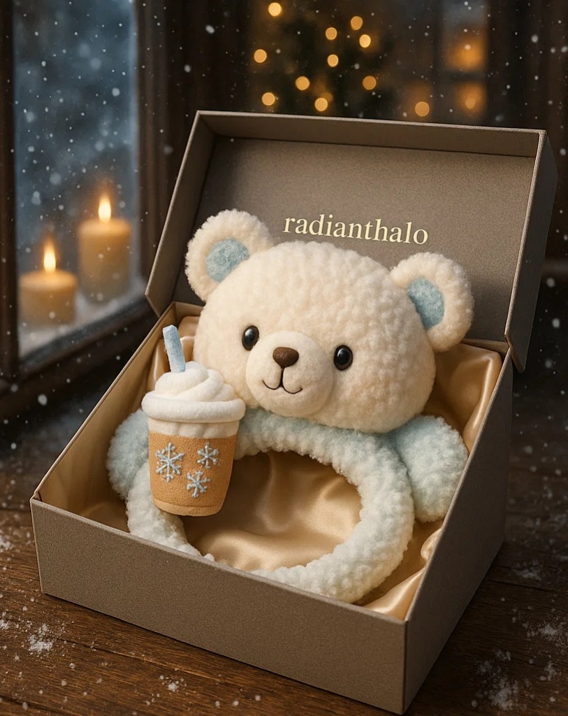 Cute Polar Bear Headband with Winter Drink: Perfect for Cold Weather Photos