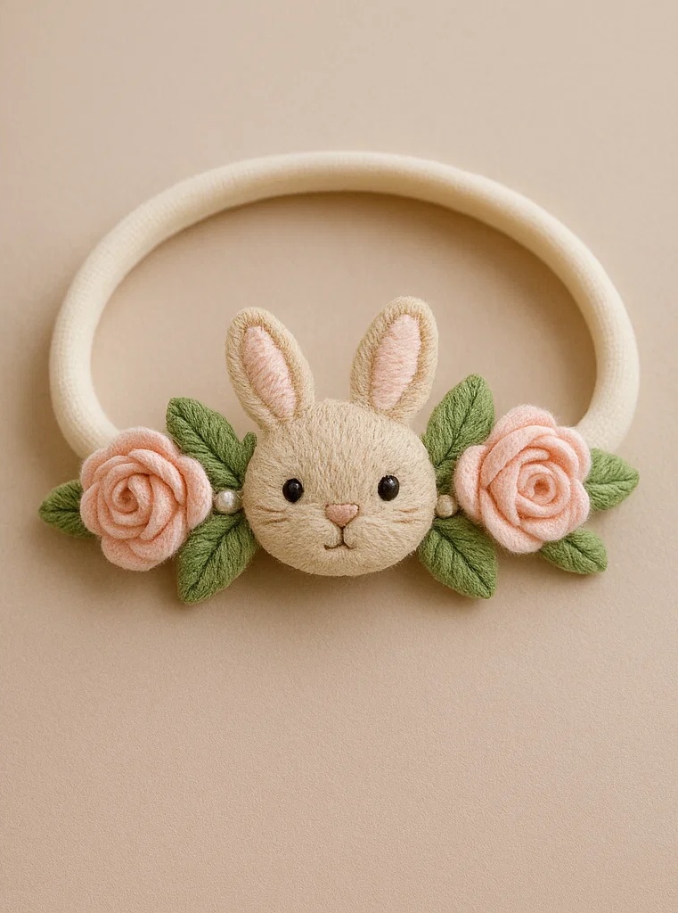 Faixa de cabelo macia para bebê com coelho e flores para sessão de fotos