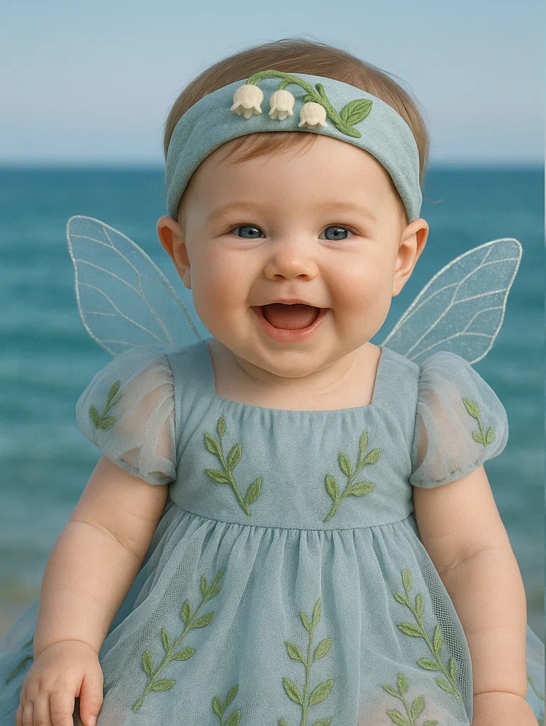 Soft Baby Headband with White and Green Floral Embellishments