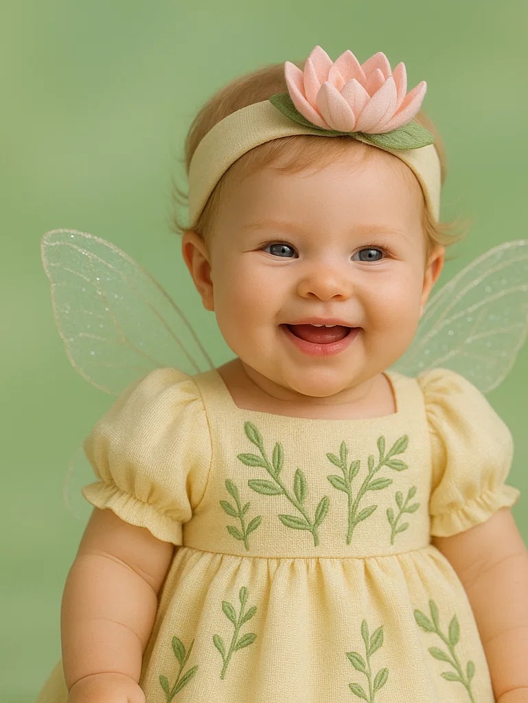 Dětská sada s čelenkou s růžovým lotosovým květem a andělskými křídly