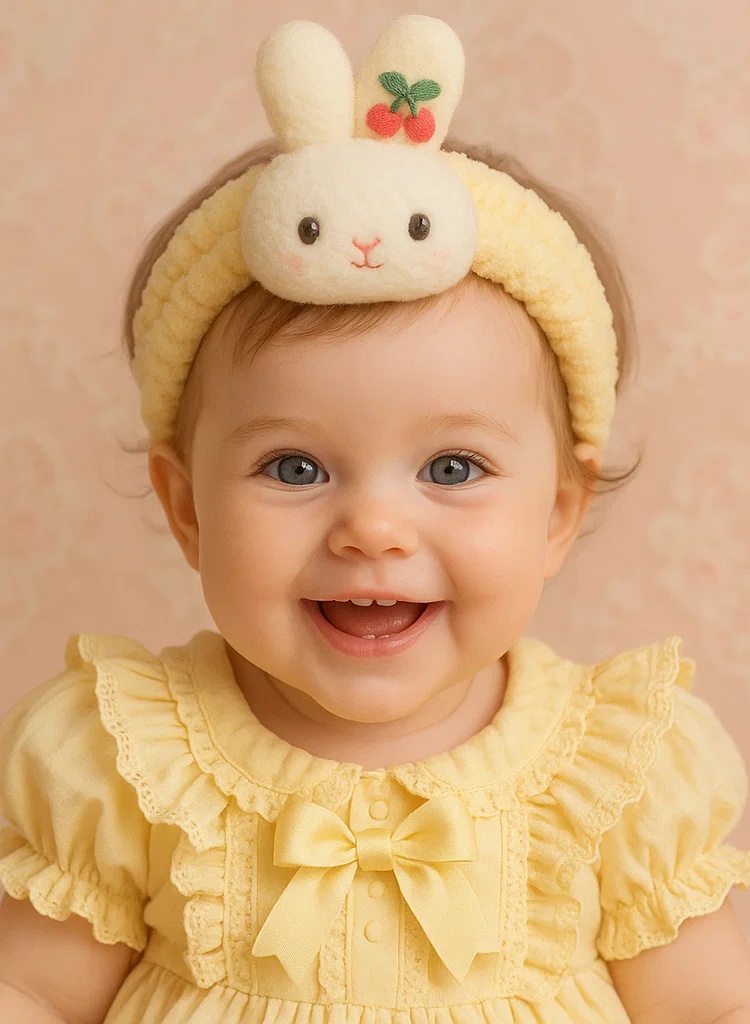 Bunny Baby Headband with Cherries – Sweet and Adorable