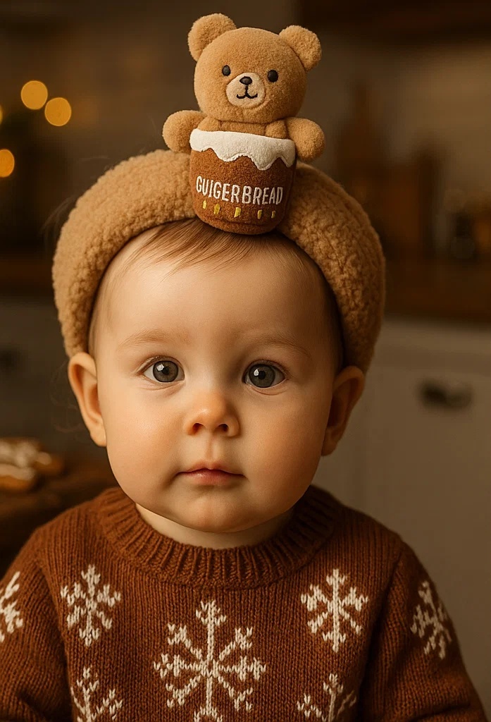 Gingerbread Bear Baby Headband with Hot Gingerbread Drink: A Cozy Gift Idea