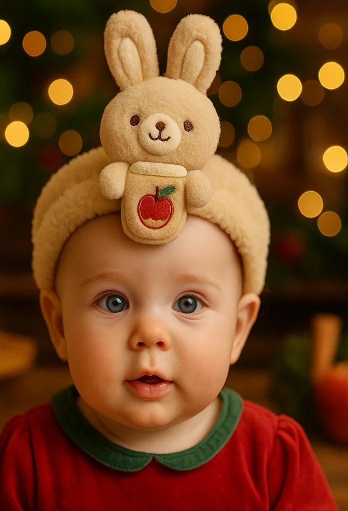 Cute Bunny Baby Headband with Apple Drink: Perfect for Holiday Memories