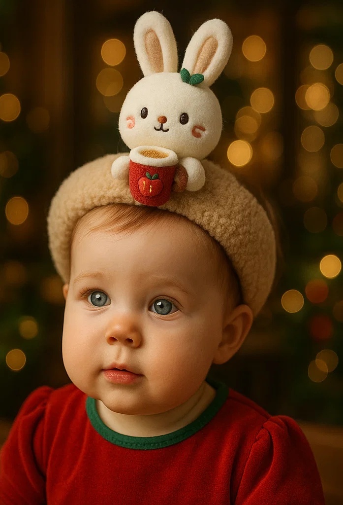 Adorable Bunny Baby Headband with Apple Cup: A Festive Winter Accessory