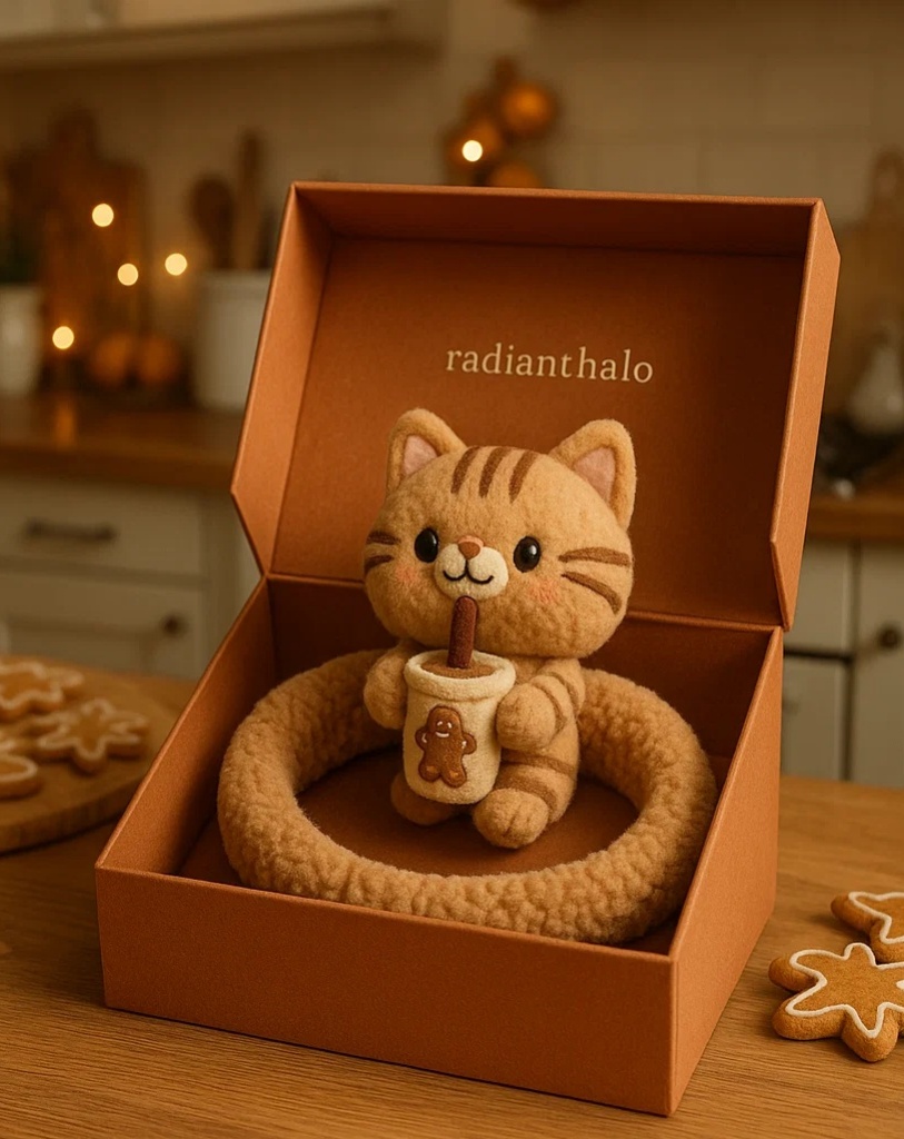 Gingerbread Kitten Baby Headband with Hot Drink: A Cozy Holiday Gift