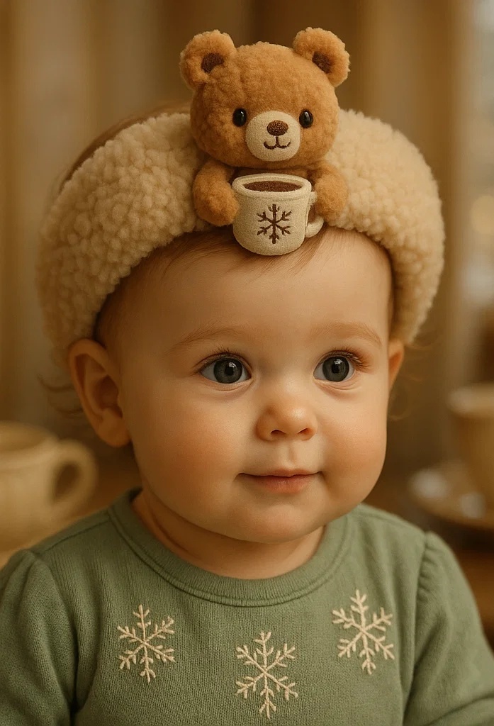 Cozy Bear Baby Headband with Hot Cocoa: A Sweet Winter Accessory