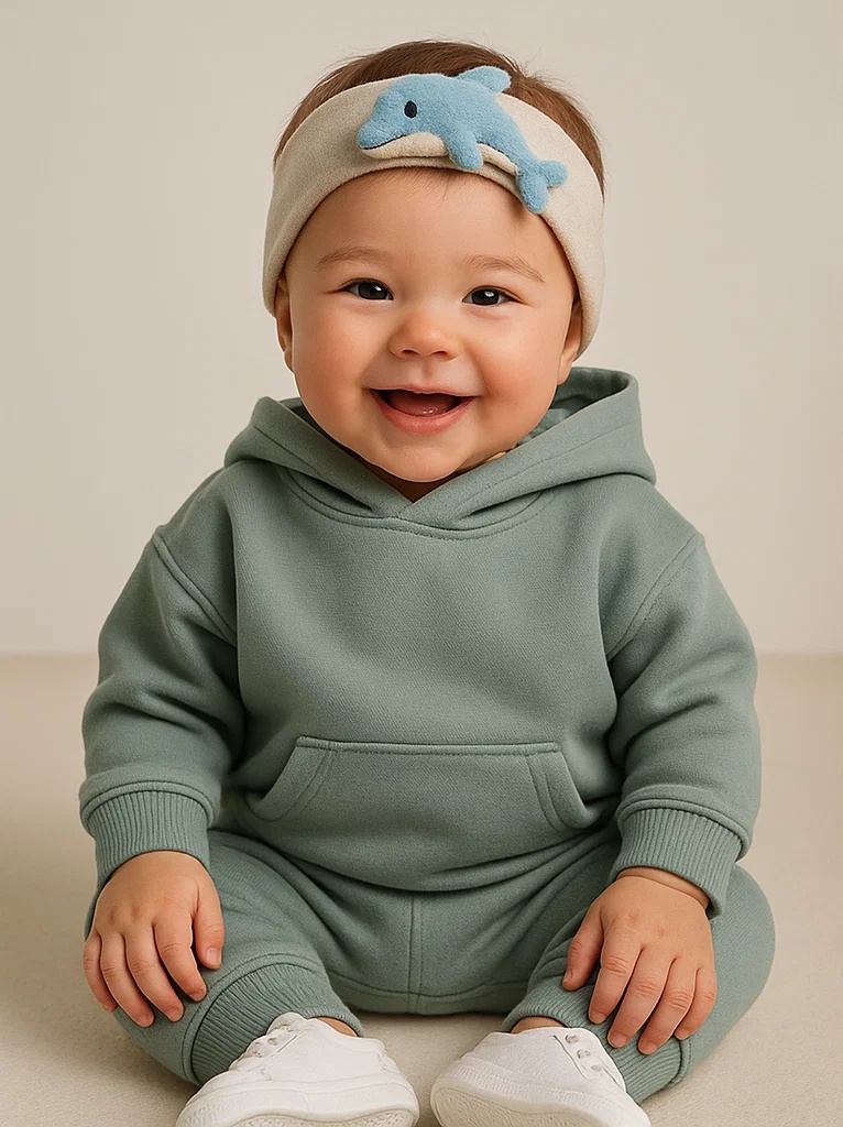 Elastic Baby Headband with Blue Dolphin Plush – Cuddly Headwear