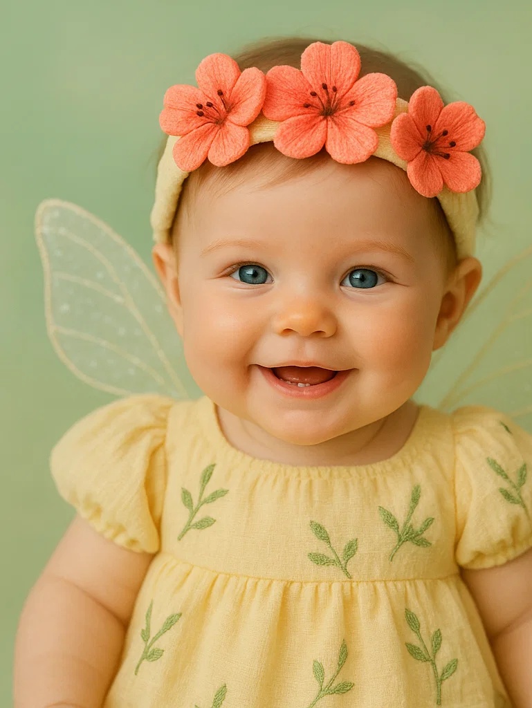 Fotografická sada pro miminka s květinovým křídlem – roztomilá čelenka a šaty pro děti