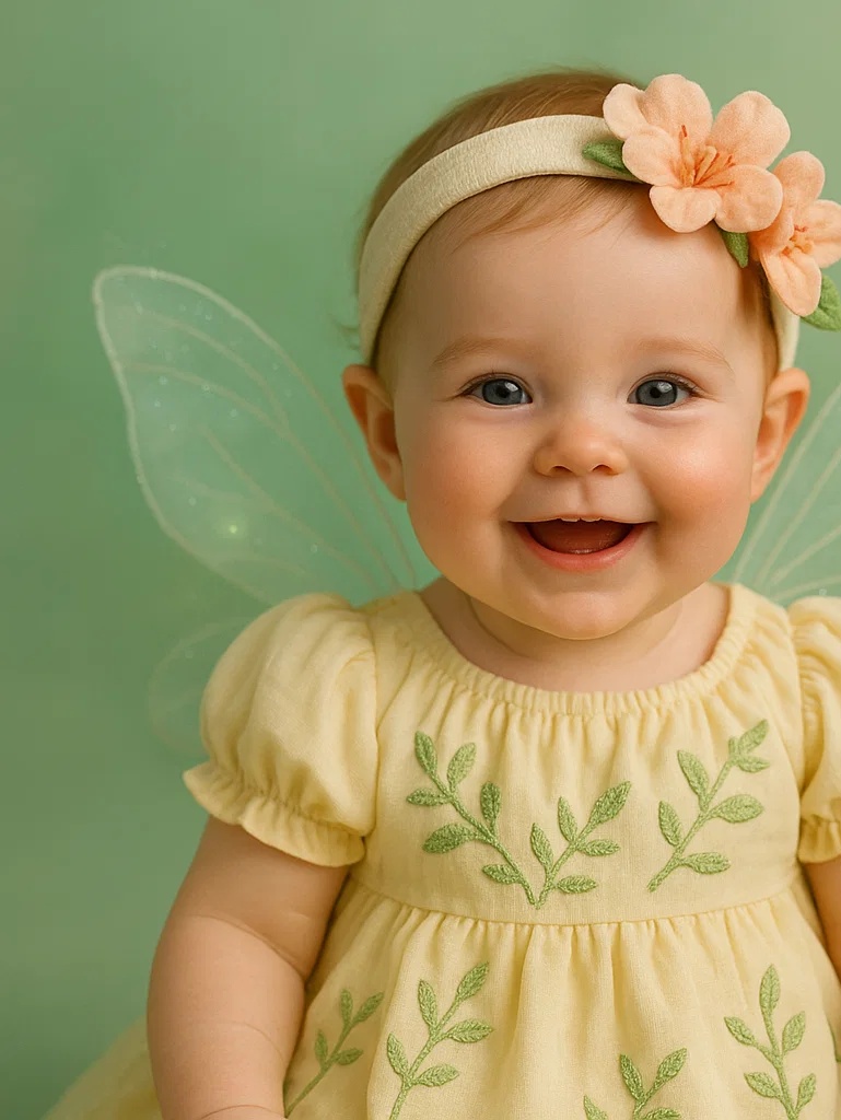 Baby-Fotoset mit Blumenflügeln – niedliches Stirnband & Kleid