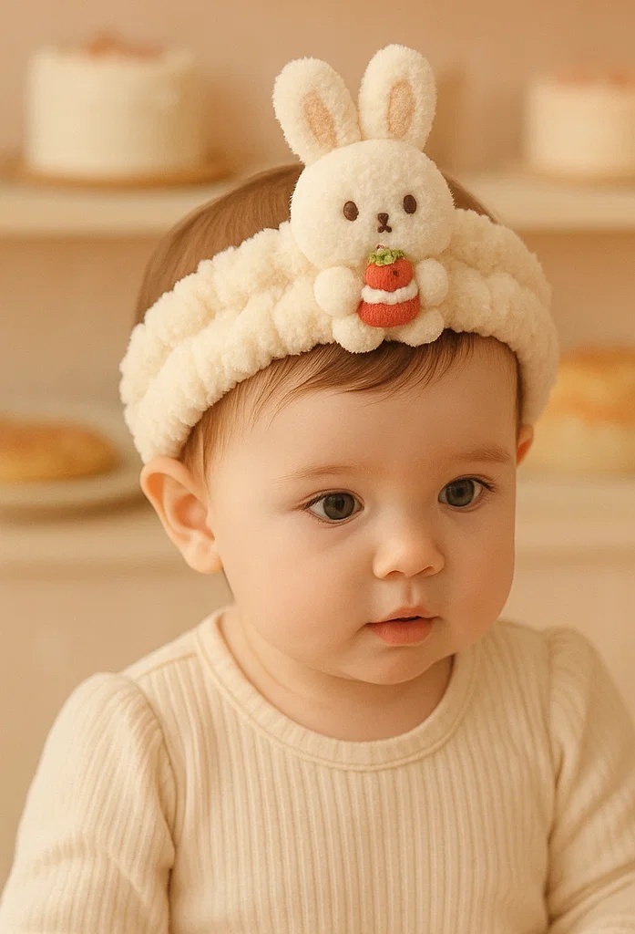 Adorable Bunny Baby Headband with Strawberry – Perfect for Baby Photoshoots