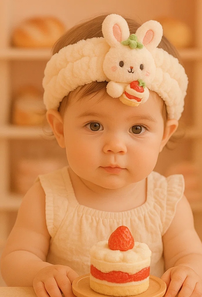 Handmade Bunny Baby Headband with Strawberry – Ideal for Gift Giving