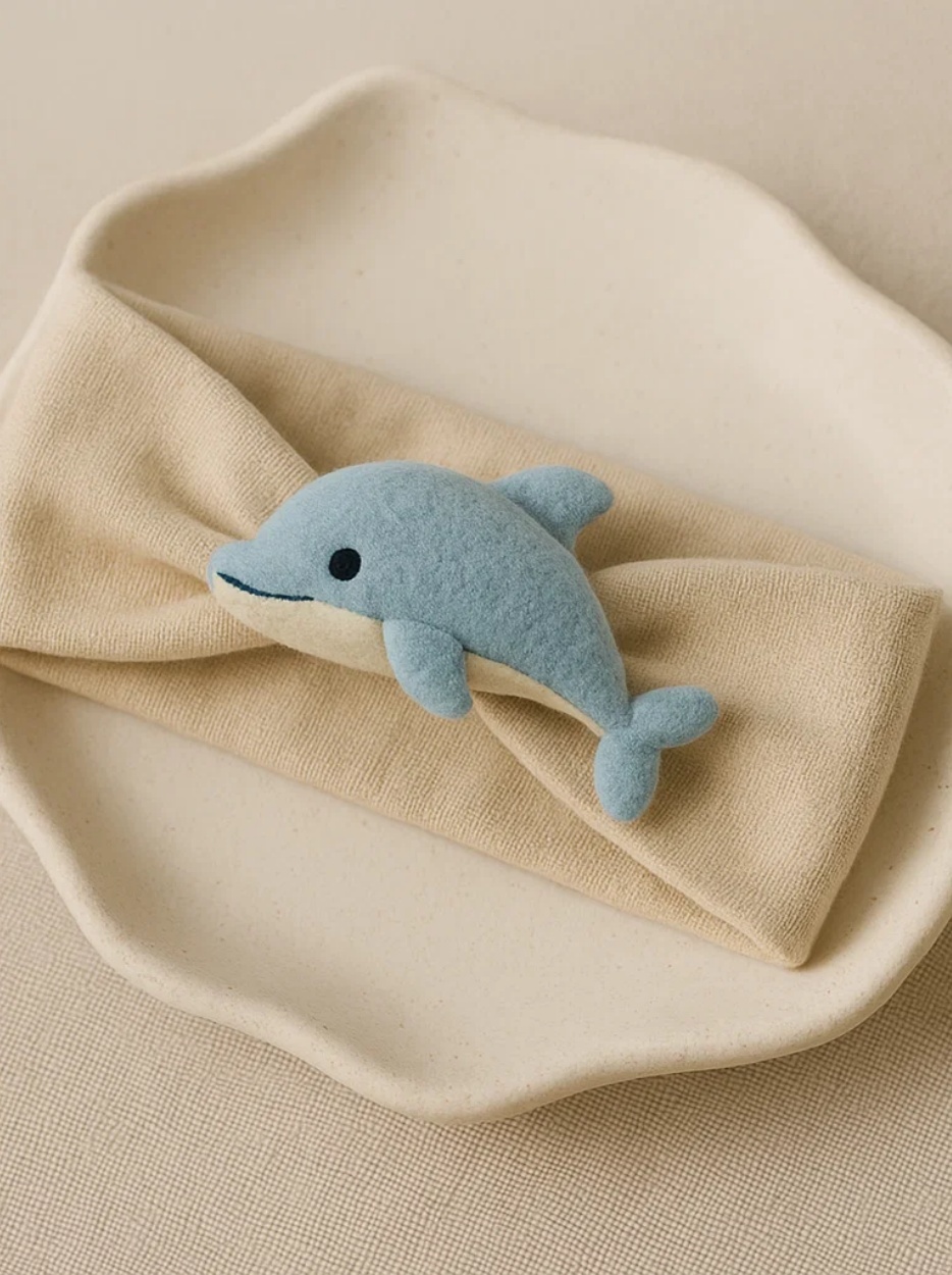 Blue Dolphin Plush Baby Headband – Gentle, Playful, and Safe