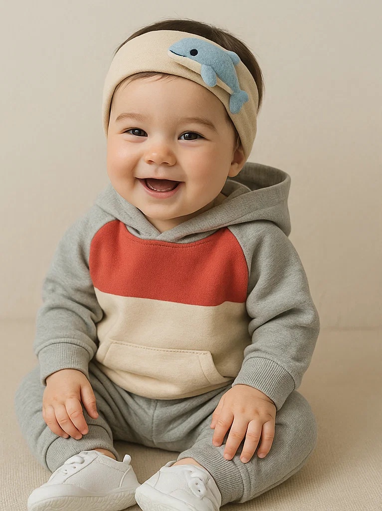 Blue Dolphin Plush Baby Headband – Gentle, Playful, and Safe