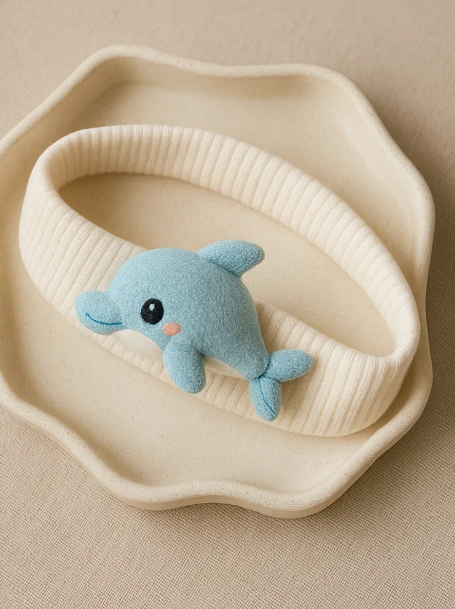 Adorable Light Blue Dolphin Plush Baby Headband – Soft Cream Base for Newborn Styling & Gifts