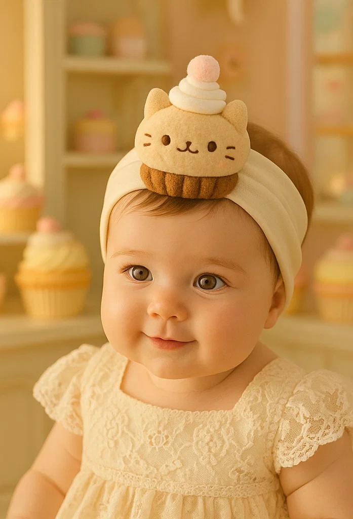 Cute Cat Baby Headband with Cupcake – Soft and Sweet for Your Baby