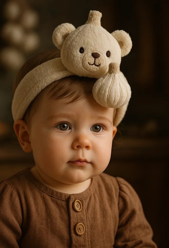 Baby Headbands with Garlic-Themed Bear Design - Perfect for Retailers and Online Stores