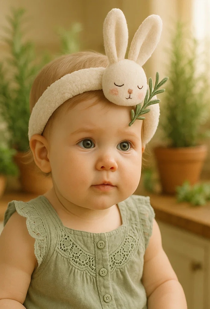 Trendy Baby Headbands with Bunny and Rosemary Design - Great for Baby Boutiques and Retailers