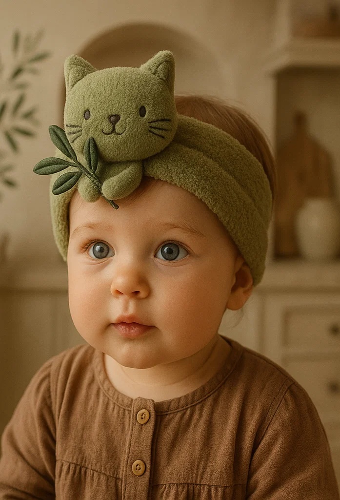 Cute Cat-Themed Baby Headbands with Olive Branch Design - Perfect for Baby Stores and Online Marketplaces