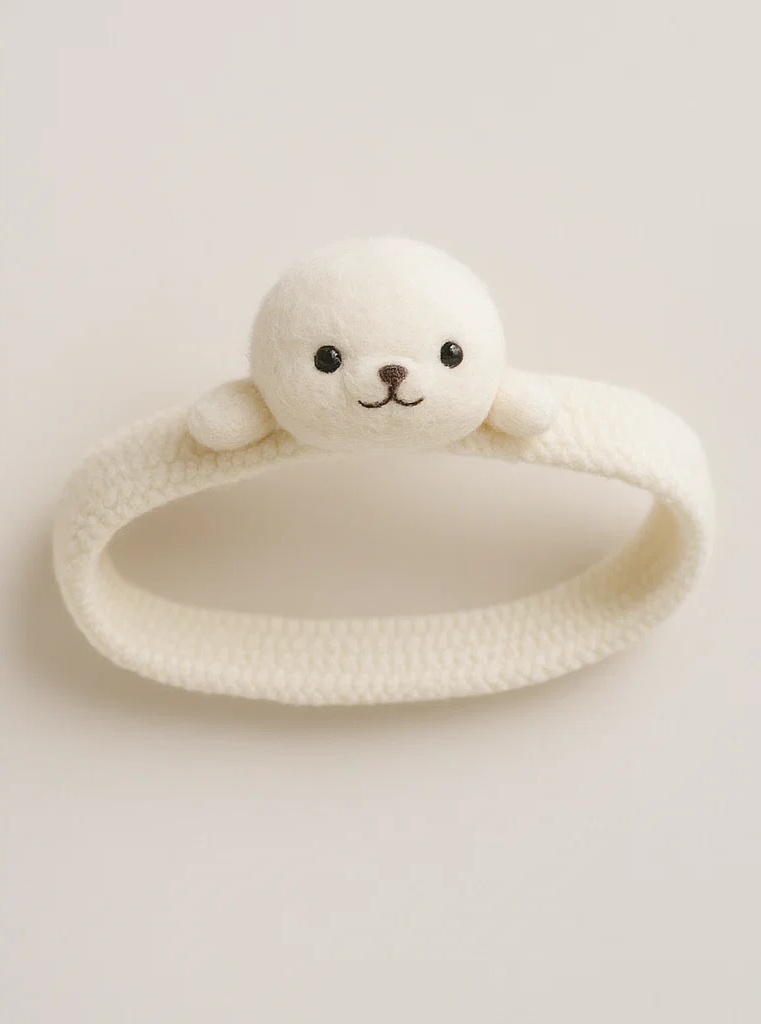 Faixa de cabelo macia para bebê com estampa de foca bege claro para sessão de fotos