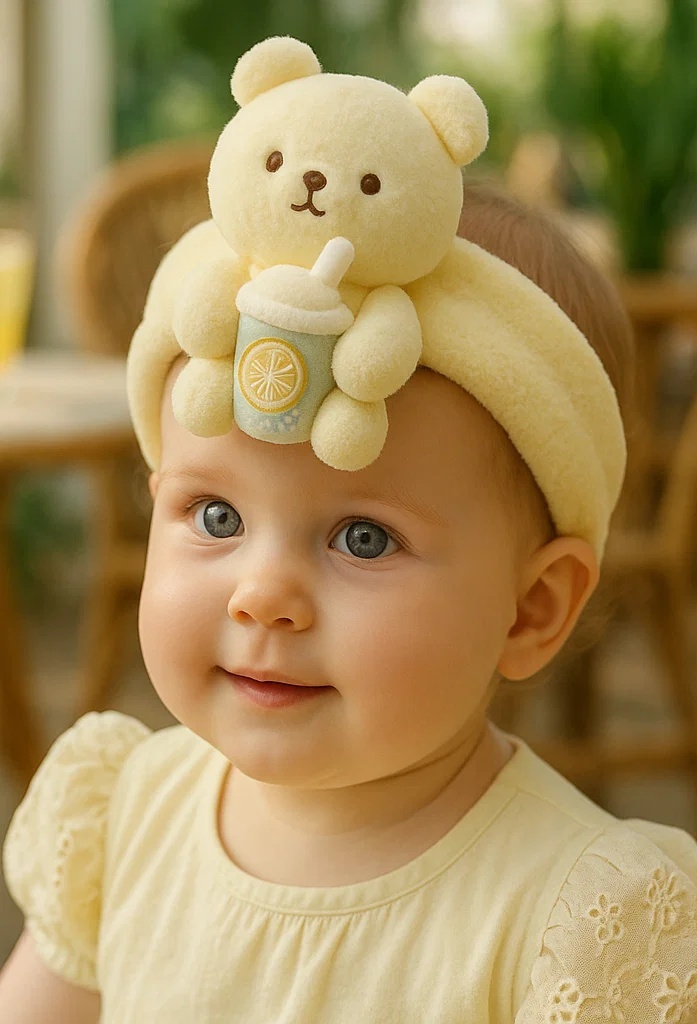 Lemon Soda Bear Headband – Cute and Cozy Baby Accessory for Photos!