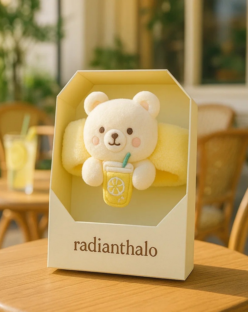 Cozy Bear Headband with Lemon Drink – Soft and Fun Baby Accessory!