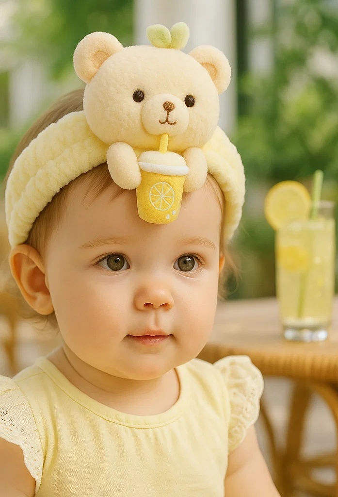 Delightful Bear Headband with Lemon Drink – The Ideal Accessory for Baby Photos!