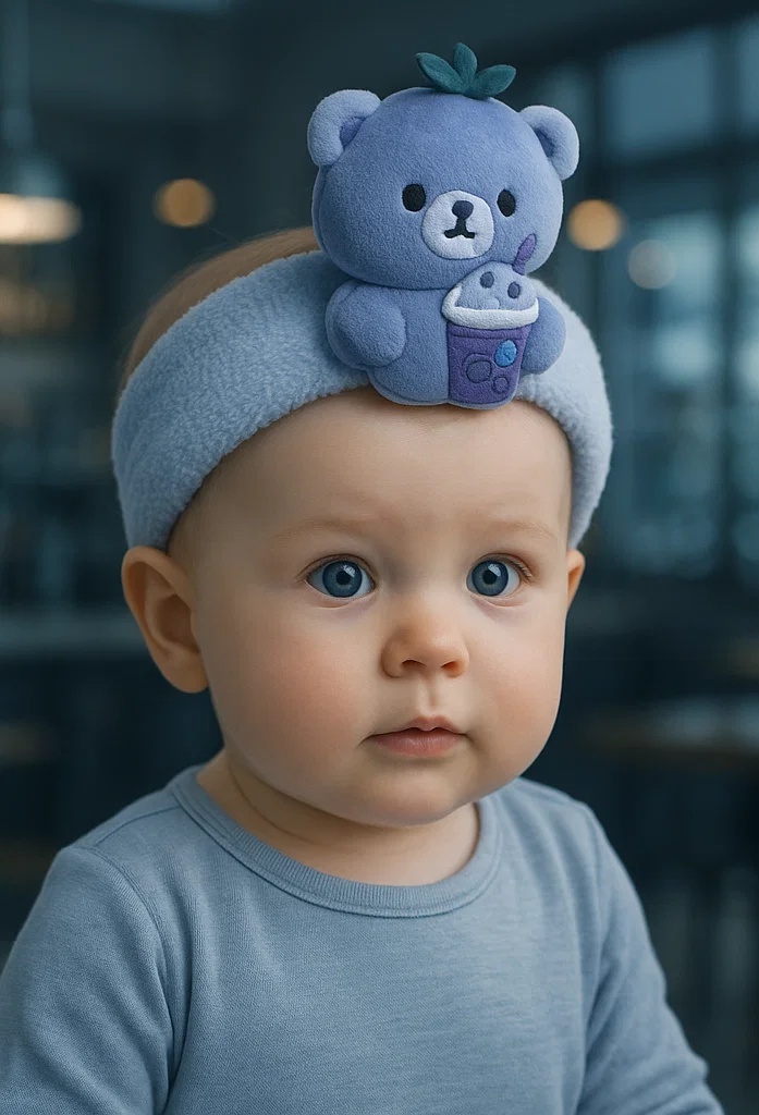 Blueberry Bear Headband with Fun Drink – Perfect for Baby's Adorable Photos!
