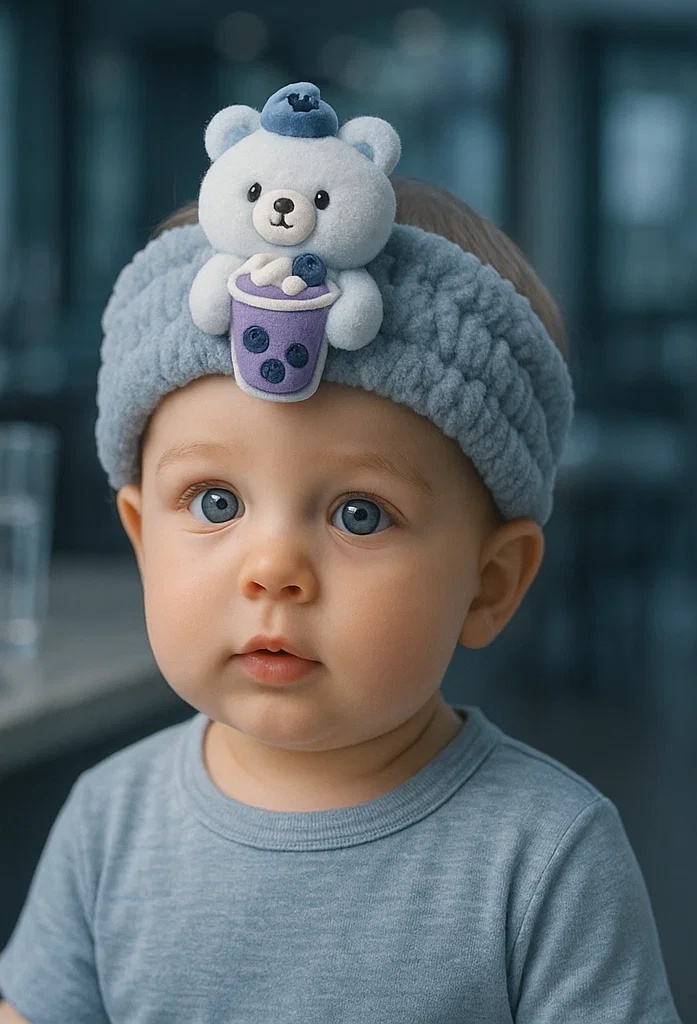 Blueberry Bear Headband with Cute Drink Design – Ideal for Little Baby Photos!