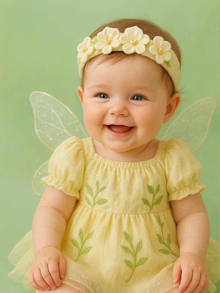 Set fotográfico para bebé con alas de flores – diadema y vestido adorables