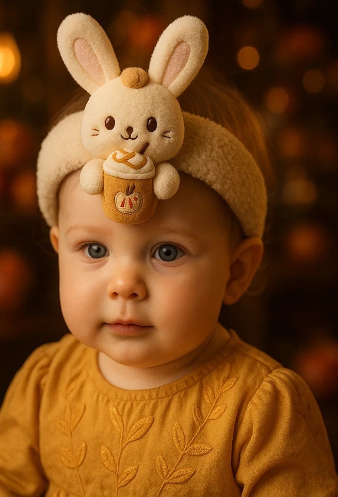 Playful Bunny Baby Headband with Caramel Apple Design – A Fun Addition for Fall Photos