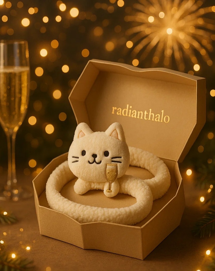 Charming Cat Baby Headband with Champagne – Ideal for New Year’s Celebration Photoshoots
