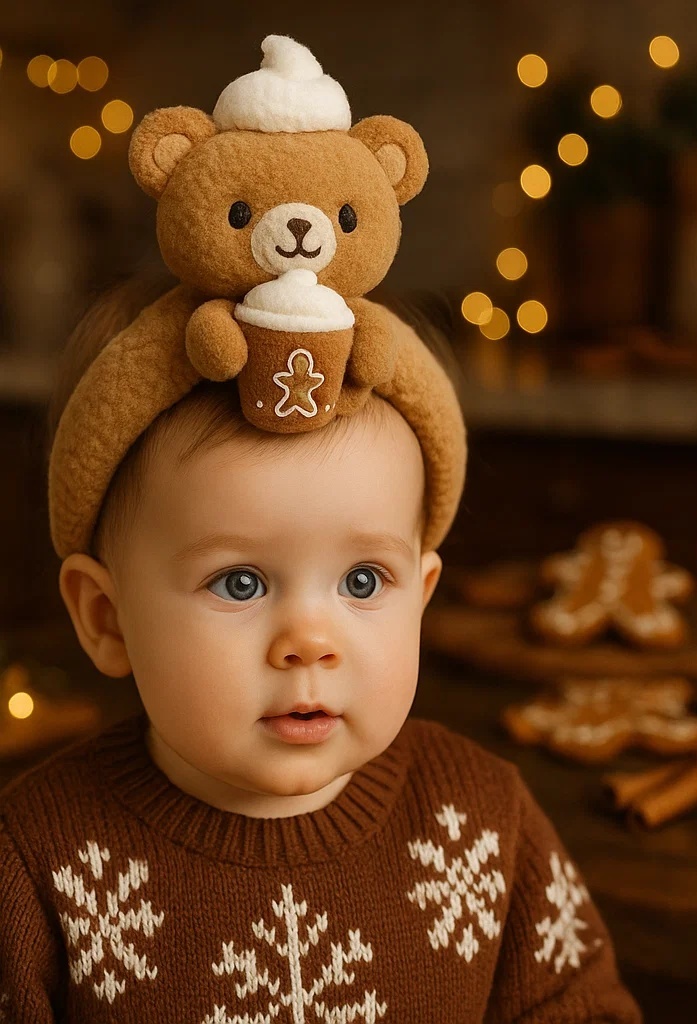 Gingerbread Bear Headband – Perfect for Cozy Holiday Baby Photos!