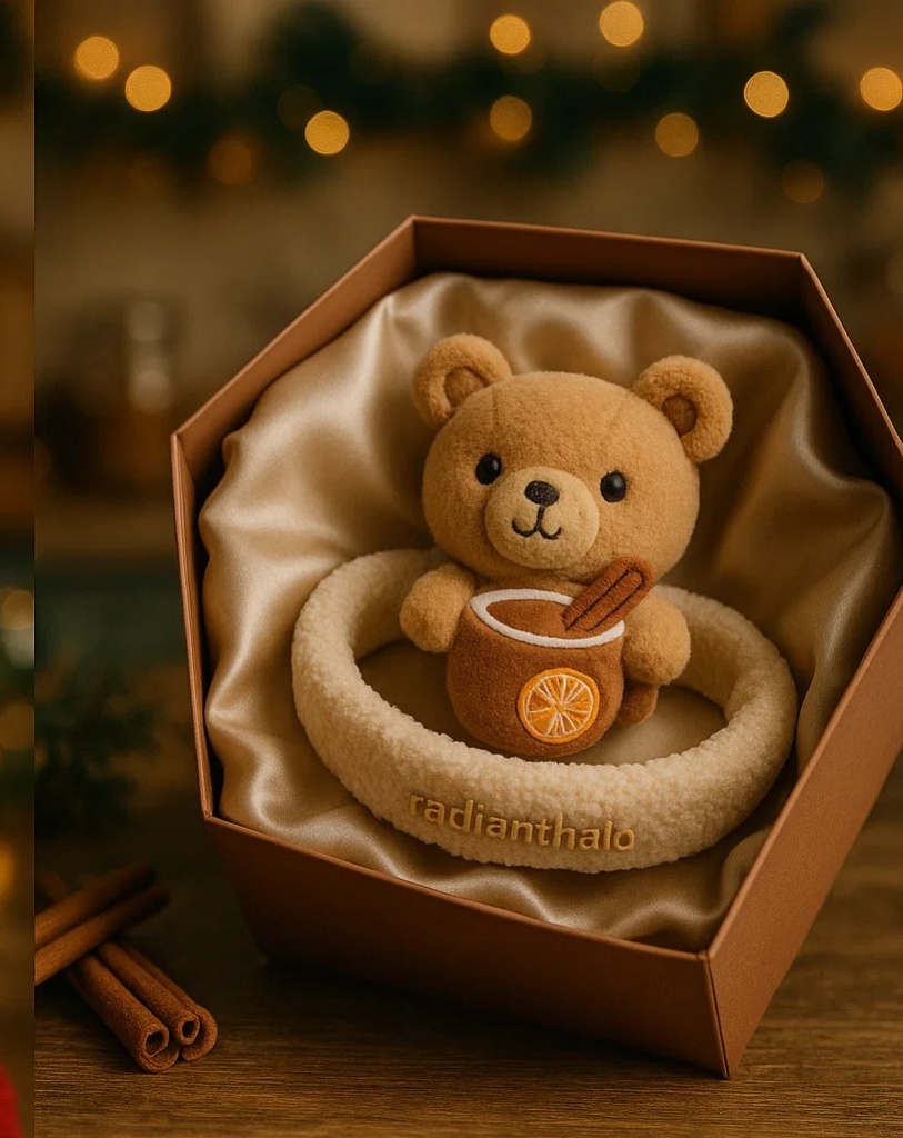 Cinnamon Bear Headband with Orange Drink – Ideal for Festive Baby Photos!