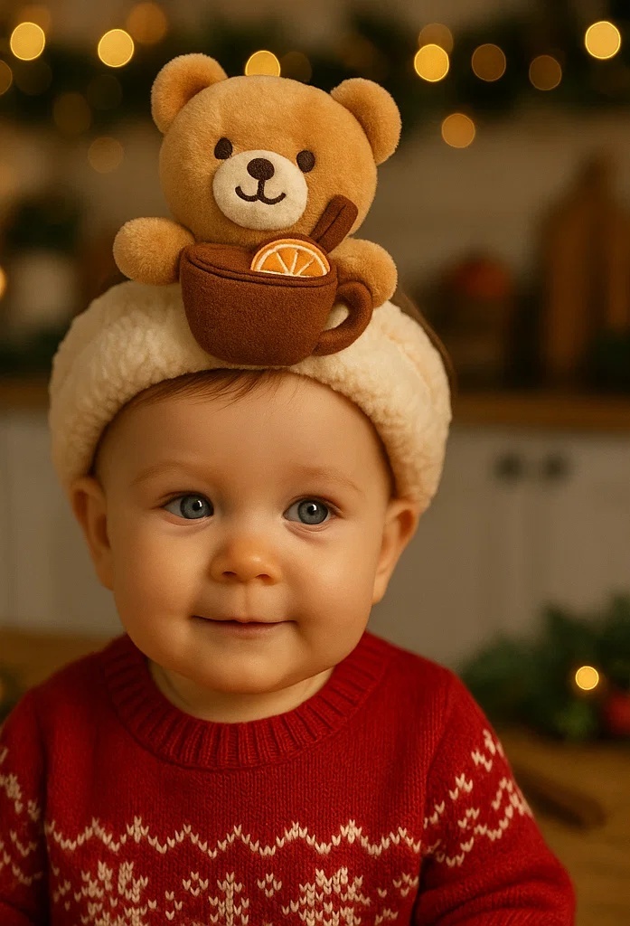 Cinnamon Bear Headband with Warm Drink – The Perfect Cozy Baby Accessory!