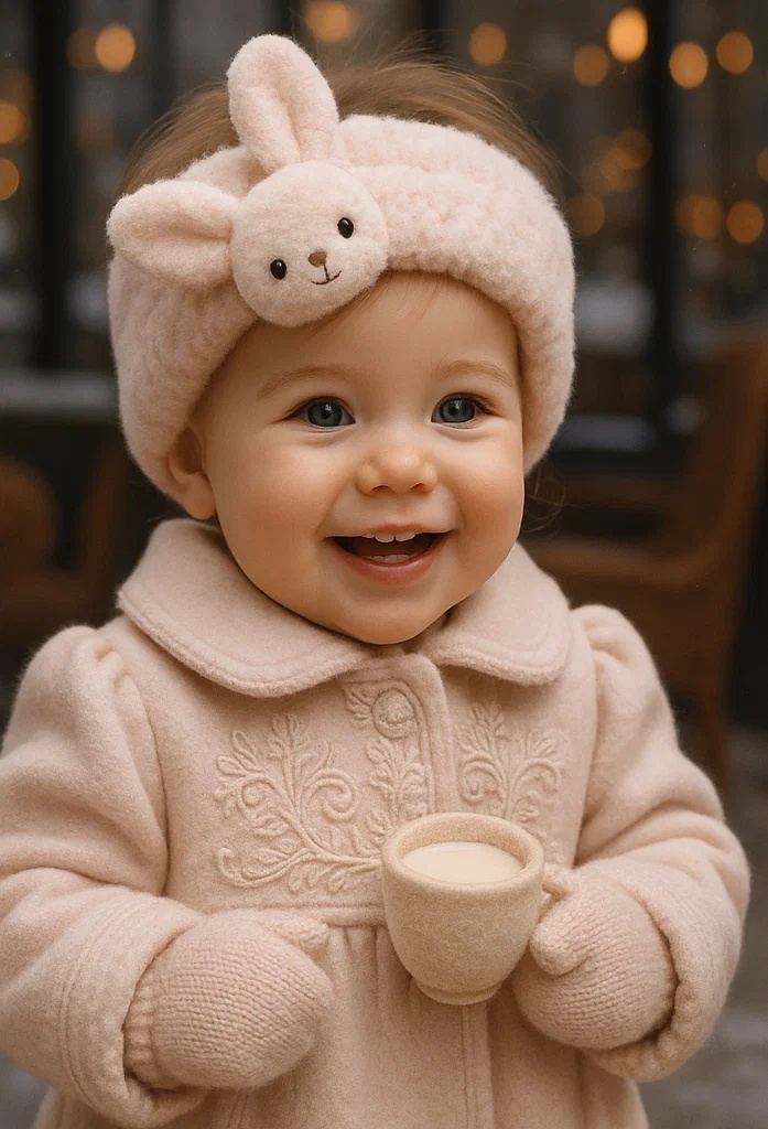 Bunny Baby Headband with Almond Latte – Perfect for Winter Baby Photos!