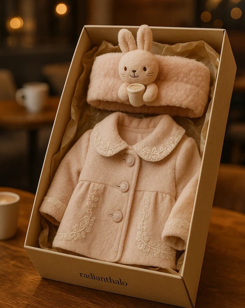 Cinnamon Bear Headband with Hot Drink – Perfect for Holiday Baby Photos!