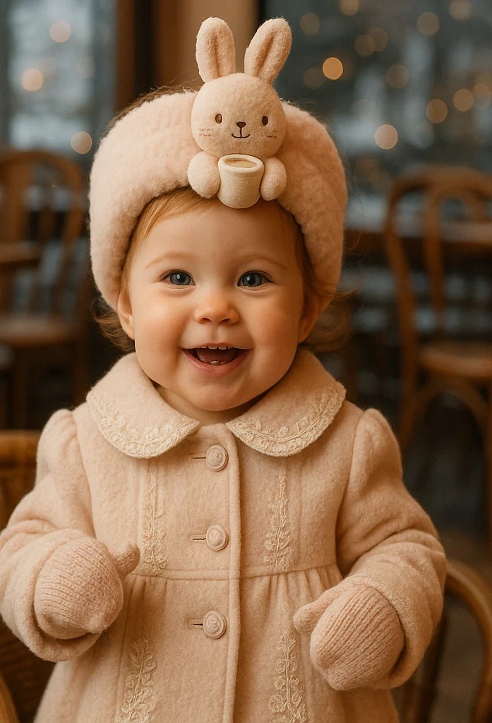 Cinnamon Bear Headband with Hot Drink – Perfect for Holiday Baby Photos!